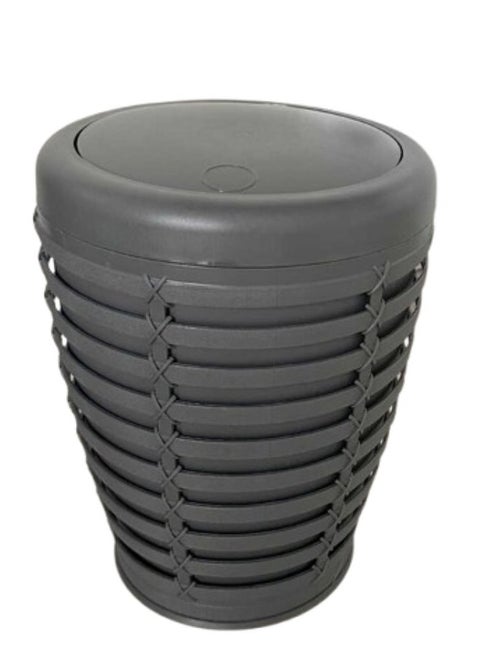 Palm basket trash Can with swing lid Can be for in your home under desk office bedroom bathroom 7 Liter  grey